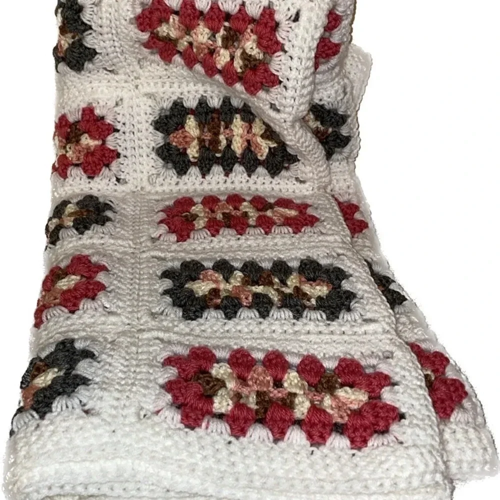 Handmade pink white grey  knit crochet baby lap afghan blanket bedding